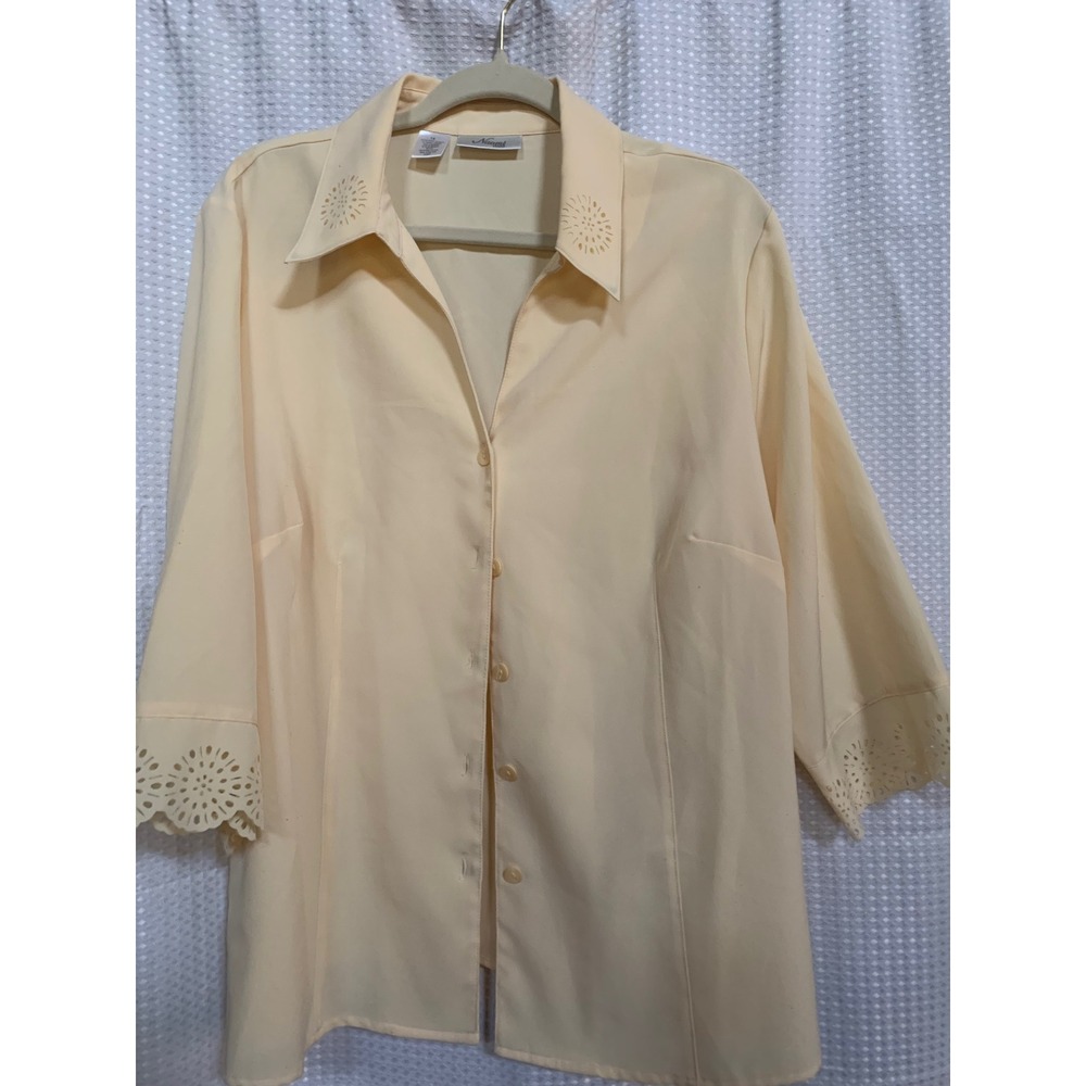 Naomi Stretch 1x 3/4 sleeve yellow blouse Grannycore‎ vintage Cottagecore